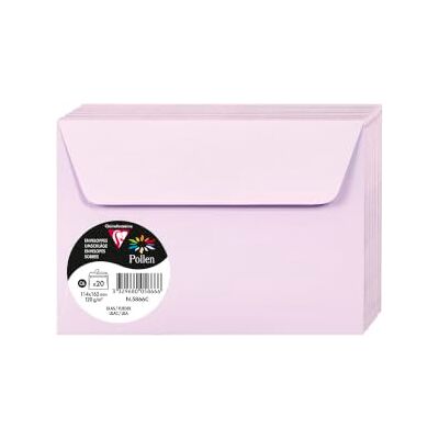 Clairefontaine 5866C Pollen Lot de 20 enveloppes, format C6, 114 x 162 mm, 120 g, idéales pour invitations et correspondance, lilas, 1 paquet Clairefontaine 5866C Pollen Lot de 20 enveloppes, format C6, 114 x 162 mm, 120 g, idéales pour invitations et correspondance, lilas, 1 paquet