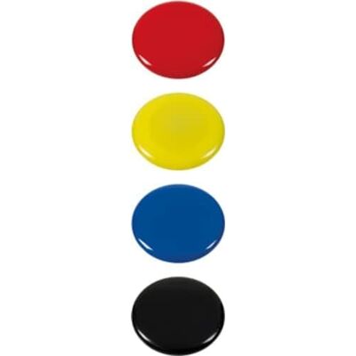 Westcott E-10826 00 Lot de 4 aimants ronds 40 mm chacun 1 x noir, rouge, bleu, jaune Westcott E-10826 00 Lot de 4 aimants ronds 40 mm chacun 1 x noir, rouge, bleu, jaune