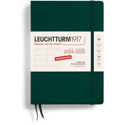 LEUCHTTURM1917 370629 Agenda semainier 2025 Format moyen A5 Couverture rigide Planificateur 18 mois 80 g ligné Vert forêt LEUCHTTURM1917 370629 Agenda semainier 2025 Format moyen A5 Couverture rigide Planificateur 18 mois 80 g ligné Vert forêt