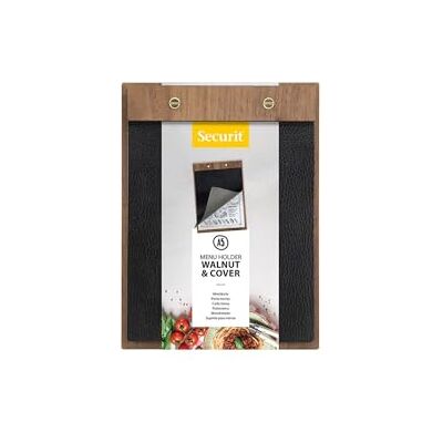 SECURIT Porte menu format A5 type Clipboard en bois de noyer et simili cuir Présentation menu restaurant SECURIT Porte menu format A5 type Clipboard en bois de noyer et simili cuir Présentation menu restaurant