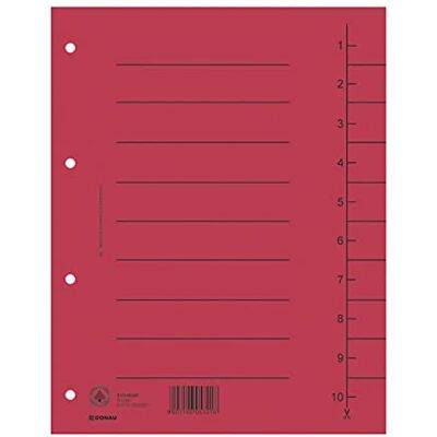 DONAU Lot de 100 intercalaires en carton recyclé Format A4 Rouge DONAU Lot de 100 intercalaires en carton recyclé Format A4 Rouge