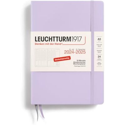 LEUCHTTURM1917 370633 Agenda semainier académique 2025, format A5, couverture rigide, 18 mois, 80 g, ligné, violet LEUCHTTURM1917 370633 Agenda semainier académique 2025, format A5, couverture rigide, 18 mois, 80 g, ligné, violet