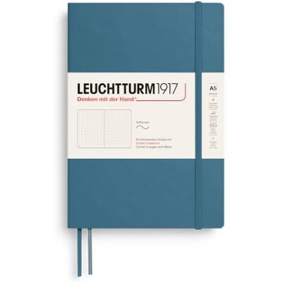 LEUCHTTURM1917 363399 Carnet de notes à couverture souple Format A5 123 pages numérotées Bleu pierre à pois LEUCHTTURM1917 363399 Carnet de notes à couverture souple Format A5 123 pages numérotées Bleu pierre à pois