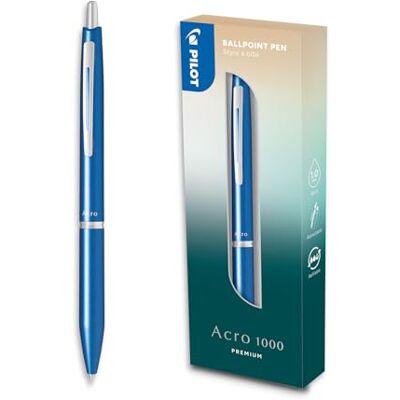 Pilot Acro 1000 Bleu Ciel Stylo Bille Premium Coffret Cadeau Encre Ultra-Douce, Fluidité Inégalée Rechargeable et Rétractable Encre Noire Pointe Moyenne 1mm Pilot Acro 1000 Bleu Ciel Stylo Bille Premium Coffret Cadeau Encre Ultra-Douce, Fluidité Inégalée Rechargeable et Rétractable Encre Noire Pointe Moyenne 1mm