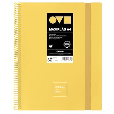 Grafoplás Grafoplas Classeur à pochettes en plastique A4 30 pochettes transparentes Couverture rigide en Polyfoam Résistant et ultra léger Jaune Spirale PVC Idéal pour documents Grafoplás Grafoplas Classeur à pochettes en plastique A4 30 pochettes transparentes Couverture rigide en Polyfoam Résistant et ultra léger Jaune Spirale PVC Idéal pour documents