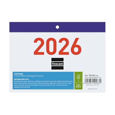 Finocam Calendrier mural grands chiffres 2026 avec vue janvier décembre (12 mois) Calendrier 2026 Planificateur mensuel Judilla 2026 Espagnol Finocam Calendrier mural grands chiffres 2026 avec vue janvier décembre (12 mois) Calendrier 2026 Planificateur mensuel Judilla 2026 Espagnol