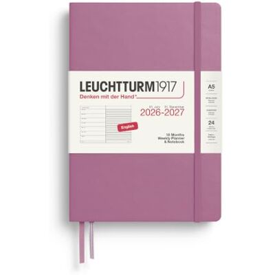 LEUCHTTURM1917 Agenda semainier 2027 A5 avec carnet ligné – Agenda 18 mois, juillet 2026 à décembre 2027, couverture rigide, anglais, 208 pages, papier sans acide 80 g/m² LEUCHTTURM1917 Agenda semainier 2027 A5 avec carnet ligné – Agenda 18 mois, juillet 2026 à décembre 2027, couverture rigide, anglais, 208 pages, papier sans acide 80 g/m²