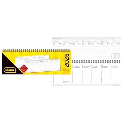 Idena 12059 – Calendrier de bureau 2026 paysage au format 29,8 x 10,5 cm, 2 pages par semaine, calendrier de bureau avec aperçu de l'année et reliure à spirale Idena 12059 – Calendrier de bureau 2026 paysage au format 29,8 x 10,5 cm, 2 pages par semaine, calendrier de bureau avec aperçu de l'année et reliure à spirale
