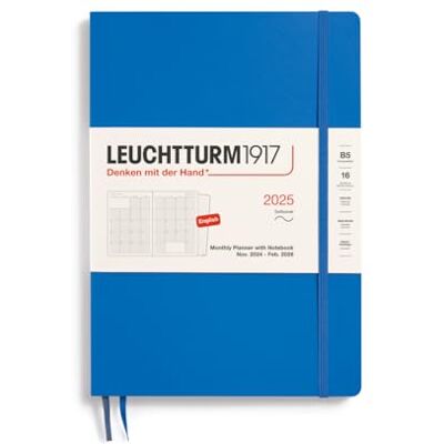 LEUCHTTURM1917 370711 Agenda mensuel et carnet 2025, Composition B5, couverture souple, 16 mois, ligné, bleu ciel LEUCHTTURM1917 370711 Agenda mensuel et carnet 2025, Composition B5, couverture souple, 16 mois, ligné, bleu ciel