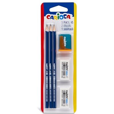 CARIOCA 3 crayons + 2 gommes + 1 taille-crayon CARIOCA 3 crayons + 2 gommes + 1 taille-crayon