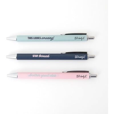 Mr. Wonderful Set de 3 stylos pour moments d'inspiration Encre bleue et noire Set d'écriture stylos Mr. Wonderful Set de 3 stylos pour moments d'inspiration Encre bleue et noire Set d'écriture stylos
