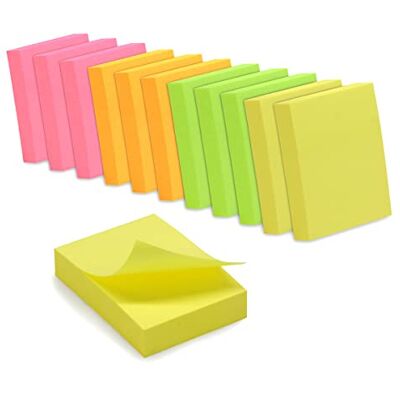 Waytex 1200 Notes autocollantes repositionnables couleurs néons 12 blocs de 100 feuilles 3,75 x 5 cm sens vertical Waytex 1200 Notes autocollantes repositionnables couleurs néons 12 blocs de 100 feuilles 3,75 x 5 cm sens vertical
