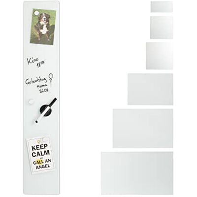Relaxdays Tableau magnétique en verre de sécurité, 15 x 80 cm, à 3 aimants, marqueurs, porte-stylos, pour bureau et cuisine, blanc Relaxdays Tableau magnétique en verre de sécurité, 15 x 80 cm, à 3 aimants, marqueurs, porte-stylos, pour bureau et cuisine, blanc