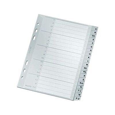 Leitz Intercalaires pour A5, couverture en carton et 20 intercalaires en plastique, onglets avec impression alphabétique A-Z, surlargeur, gris, 12650000 Leitz Intercalaires pour A5, couverture en carton et 20 intercalaires en plastique, onglets avec impression alphabétique A-Z, surlargeur, gris, 12650000