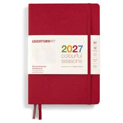 LEUCHTTURM1917 Agenda hebdomadaire et carnet de notes Dotted Medium (A5) 2027, Colourful Seasons rouge, allemand, couverture rigide, aperçu du calendrier 2026/2027/2028, aperçu de la planification LEUCHTTURM1917 Agenda hebdomadaire et carnet de notes Dotted Medium (A5) 2027, Colourful Seasons rouge, allemand, couverture rigide, aperçu du calendrier 2026/2027/2028, aperçu de la planification