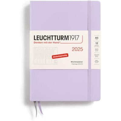LEUCHTTURM1917 370587 Agenda semainier 2025 Format moyen A5 Couverture rigide 12 mois 80 g Ligné Lilas LEUCHTTURM1917 370587 Agenda semainier 2025 Format moyen A5 Couverture rigide 12 mois 80 g Ligné Lilas