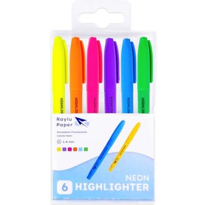 RAYLU PAPER Lot de 6 surligneurs fluo avec pointe biseautée, trait de 1 à 4 mm, marqueurs fluorescents pour étude, bureau et organisation (néon) RAYLU PAPER Lot de 6 surligneurs fluo avec pointe biseautée, trait de 1 à 4 mm, marqueurs fluorescents pour étude, bureau et organisation (néon)