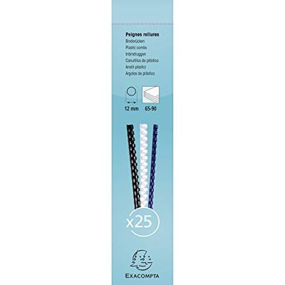 EXACOMPTA Ref 76400E Reliure Peignes 12mm Epaisseur 21 Anneaux pour Documents A4 Capacité 65-90 Feuilles en PVC Blanc (lot de 25) EXACOMPTA Ref 76400E Reliure Peignes 12mm Epaisseur 21 Anneaux pour Documents A4 Capacité 65-90 Feuilles en PVC Blanc (lot de 25)