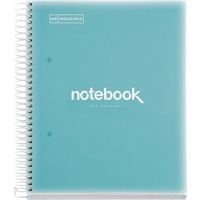 Miquelrius Carnet de notes A5 Emotions, 5 bandes de couleur, 120 feuilles lignées 7 mm, papier 90 g/m², 2 trous, couverture polypropylène, couleur bleu ciel Miquelrius Carnet de notes A5 Emotions, 5 bandes de couleur, 120 feuilles lignées 7 mm, papier 90 g/m², 2 trous, couverture polypropylène, couleur bleu ciel