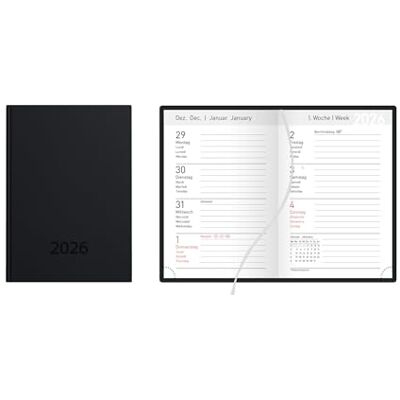 Idena 12053 Agenda de poche, format A7, 2026, 1 semaine sur 2 pages, avec couverture Balaton en noir, ruban marque-page et perforation d'angle Idena 12053 Agenda de poche, format A7, 2026, 1 semaine sur 2 pages, avec couverture Balaton en noir, ruban marque-page et perforation d'angle