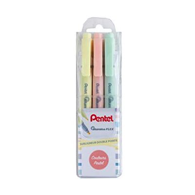 Pentel illumina Flex SLW11P Pochette de 3 Surligneurs bi-pointe pastel, Jaune, Orange et Vert clair Pentel illumina Flex SLW11P Pochette de 3 Surligneurs bi-pointe pastel, Jaune, Orange et Vert clair