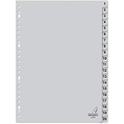 Kangaro Lot de 20 intercalaires en polypropylène 120 microns Gris Format A4 Kangaro Lot de 20 intercalaires en polypropylène 120 microns Gris Format A4