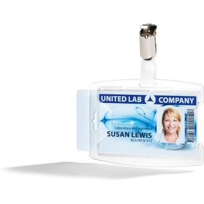 Durable Lot de 25 porte-badges avec clip pour 2 cartes, transparent, 896219 Porte-cartes en polypropylène, découpe latérale pour extraction, utilisation en mode portrait ou paysage, 54 x 85 mm Durable Lot de 25 porte-badges avec clip pour 2 cartes, transparent, 896219 Porte-cartes en polypropylène, découpe latérale pour extraction, utilisation en mode portrait ou paysage, 54 x 85 mm