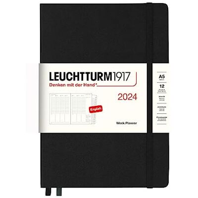 LEUCHTTURM1917 367839 Agenda semainier 2024, format moyen A5, 12 mois, noir, anglais LEUCHTTURM1917 367839 Agenda semainier 2024, format moyen A5, 12 mois, noir, anglais