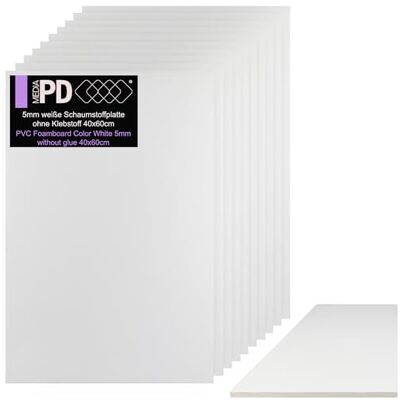 PDmedia Lot de 10 panneaux en mousse 5 mm Blanc 40 x 60 cm PDmedia Lot de 10 panneaux en mousse 5 mm Blanc 40 x 60 cm