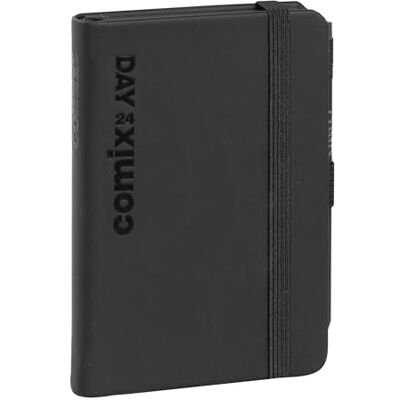 COMIX , Mignon Agenda 2024 Journalier 12 mois, fermeture avec élastique, passant élastique pour crayon ou stylo, couverture en PU Termotive, double signet, 384 pages Format 9 x 12,5 h cm Noir COMIX , Mignon Agenda 2024 Journalier 12 mois, fermeture avec élastique, passant élastique pour crayon ou stylo, couverture en PU Termotive, double signet, 384 pages Format 9 x 12,5 h cm Noir