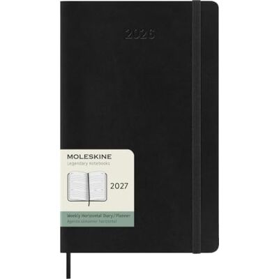 Moleskine Agenda semainier 2027 Couverture souple 12 mois Horizontal Avec fermeture élastique Grand format 13 x 21 cm Noir Moleskine Agenda semainier 2027 Couverture souple 12 mois Horizontal Avec fermeture élastique Grand format 13 x 21 cm Noir