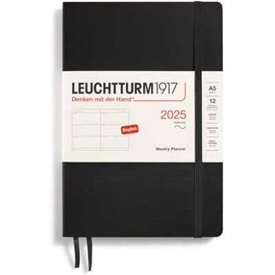 LEUCHTTURM1917 370784 Agenda semainier 2025 à couverture souple Format moyen A5 Agenda 12 mois ligné Noir anglais LEUCHTTURM1917 370784 Agenda semainier 2025 à couverture souple Format moyen A5 Agenda 12 mois ligné Noir anglais