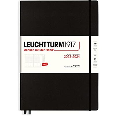 LEUCHTTURM1917 367545 Agenda scolaire semainier Master (A4+) 2024, 18 mois, noir, anglais LEUCHTTURM1917 367545 Agenda scolaire semainier Master (A4+) 2024, 18 mois, noir, anglais