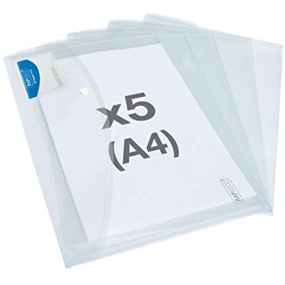 Rapesco 1629 ECO Pochette à Bouton Pression ID, A4, Transparent, Lot de 5 Matériau Recyclé Rapesco 1629 ECO Pochette à Bouton Pression ID, A4, Transparent, Lot de 5 Matériau Recyclé