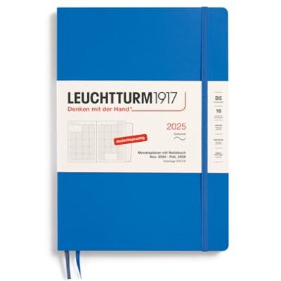 LEUCHTTURM1917 370606 Agenda mensuel et carnet de notes 2025, Composition B5, couverture souple, 16 mois, 80 g, ligné, bleu ciel LEUCHTTURM1917 370606 Agenda mensuel et carnet de notes 2025, Composition B5, couverture souple, 16 mois, 80 g, ligné, bleu ciel