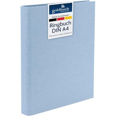 Goldbuch Bella Vista 37 729 Classeur à anneaux A4, bleu ciel, dimensions 32 x 27,5 x 4,5 cm, agrafeuse avec mécanisme à 4 anneaux et barre de serrage, format A4, couverture en lin, classeur à anneaux Goldbuch Bella Vista 37 729 Classeur à anneaux A4, bleu ciel, dimensions 32 x 27,5 x 4,5 cm, agrafeuse avec mécanisme à 4 anneaux et barre de serrage, format A4, couverture en lin, classeur à anneaux