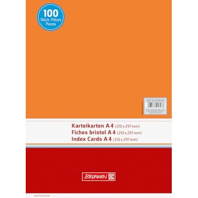 BRUNNEN Paquet de 100 fiches cartonnées Paysage Orange 180 g/m² A4 BRUNNEN Paquet de 100 fiches cartonnées Paysage Orange 180 g/m² A4