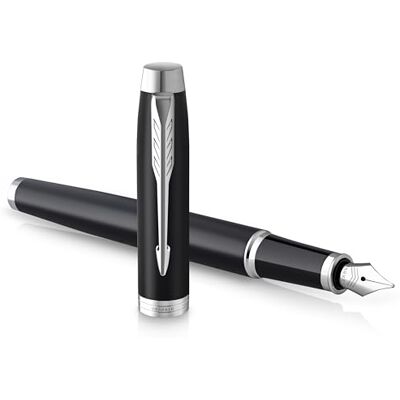 Parker IM stylo plume noir mat avec finitions chrome pointe fine avec encre bleue coffret cadeau Parker IM stylo plume noir mat avec finitions chrome pointe fine avec encre bleue coffret cadeau