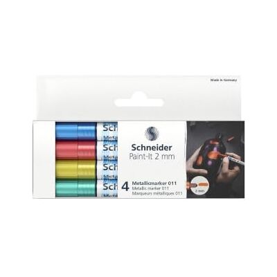 Schneider Paint-It 011 Lot de 4 marqueurs métalliques (Set 1, épaisseur de trait 2 mm, nouvelle technologie de pigment, fort effet pailleté) bleu, vert, rouge, jaune Schneider Paint-It 011 Lot de 4 marqueurs métalliques (Set 1, épaisseur de trait 2 mm, nouvelle technologie de pigment, fort effet pailleté) bleu, vert, rouge, jaune