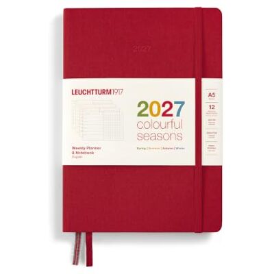 LEUCHTTURM1917 Agenda hebdomadaire et carnet de notes Dotted Medium (A5) 2027, Colourful Seasons rouge, anglais, couverture rigide, aperçu du calendrier 2026/2027/2028, aperçu de la planification LEUCHTTURM1917 Agenda hebdomadaire et carnet de notes Dotted Medium (A5) 2027, Colourful Seasons rouge, anglais, couverture rigide, aperçu du calendrier 2026/2027/2028, aperçu de la planification