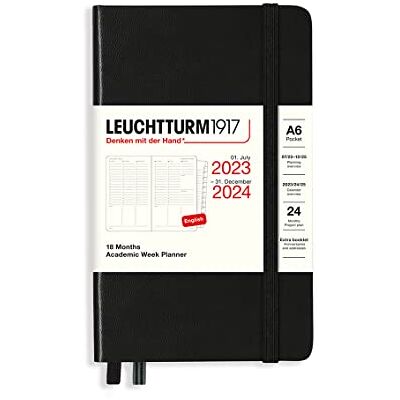 LEUCHTTURM1917 367559 Agenda scolaire semainier de poche (A6) 2024, 18 mois, noir, anglais LEUCHTTURM1917 367559 Agenda scolaire semainier de poche (A6) 2024, 18 mois, noir, anglais