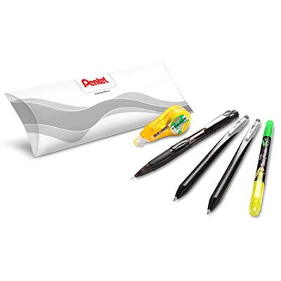 Pentel Set scolaire/bureau/Smart Working (2 rouleaux Energel Slim BL437 noir, 1 porte-mine 0,5 mm, 1 mini bandeau, 1 surligneur) Pentel Set scolaire/bureau/Smart Working (2 rouleaux Energel Slim BL437 noir, 1 porte-mine 0,5 mm, 1 mini bandeau, 1 surligneur)