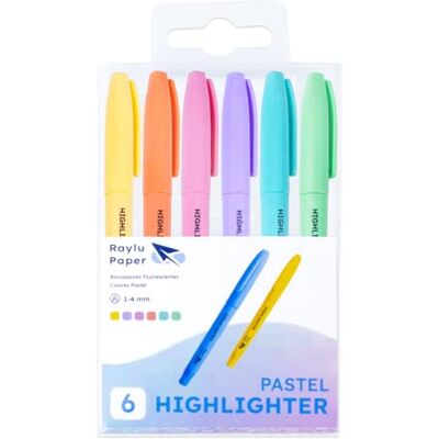 RAYLU PAPER Lot de 6 surligneurs pastel avec pointe biseautée, trait de 1 à 4 mm, marqueurs fluorescents pour étude, bureau et organisation (pastel) RAYLU PAPER Lot de 6 surligneurs pastel avec pointe biseautée, trait de 1 à 4 mm, marqueurs fluorescents pour étude, bureau et organisation (pastel)