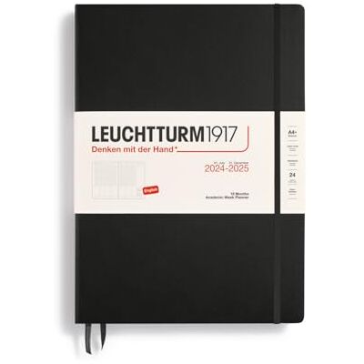 LEUCHTTURM1917 370814 Agenda semainier académique 2025 Master A4+ à couverture rigide, 18 mois, ligné, noir, en anglais LEUCHTTURM1917 370814 Agenda semainier académique 2025 Master A4+ à couverture rigide, 18 mois, ligné, noir, en anglais