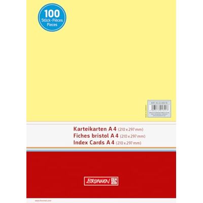 BRUNNEN 102240010 Lot de 100 cartes de 100 pages blanches sous vide Jaune Format A4 BRUNNEN 102240010 Lot de 100 cartes de 100 pages blanches sous vide Jaune Format A4