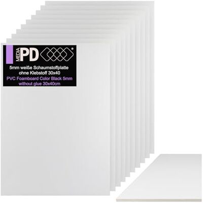 PDmedia Lot de 10 panneaux en mousse 5 mm Blanc 30 x 40 cm PDmedia Lot de 10 panneaux en mousse 5 mm Blanc 30 x 40 cm