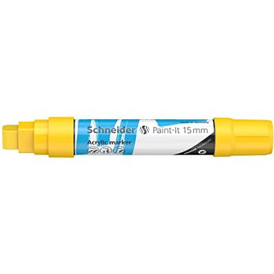 Schneider Paint-It 120305 Stylo acrylique (avec pointe biseautée de 15 mm, peintures acryliques à fort pouvoir couvrant, pour bois, toile, pierre, etc.) Jaune Schneider Paint-It 120305 Stylo acrylique (avec pointe biseautée de 15 mm, peintures acryliques à fort pouvoir couvrant, pour bois, toile, pierre, etc.) Jaune