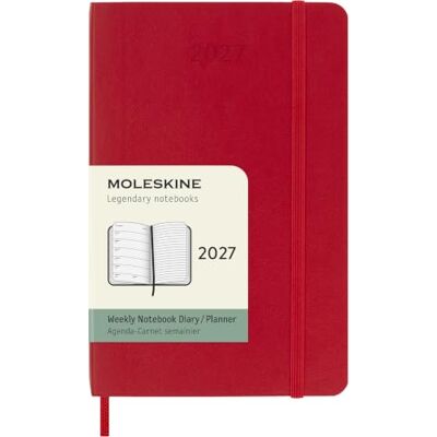 Moleskine Agenda semainier 2027 Couverture souple 12 mois Espace pour les notes et fermeture élastique Format de poche : 9 x 14 cm Rouge écarlate Moleskine Agenda semainier 2027 Couverture souple 12 mois Espace pour les notes et fermeture élastique Format de poche : 9 x 14 cm Rouge écarlate