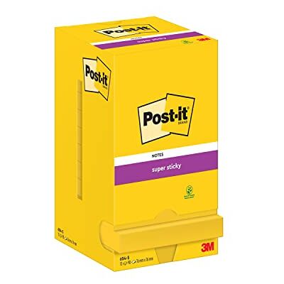 Post-it Notes Autocollantes Super Sticky, UltraJaune, Pack de 12 Blocs, 90 Feuilles par Bloc, 76 mm x 76 mm Feuillets Super Adhésifs pour Prise de Notes, Listes de Tâches et Rappels Post-it Notes Autocollantes Super Sticky, UltraJaune, Pack de 12 Blocs, 90 Feuilles par Bloc, 76 mm x 76 mm Feuillets Super Adhésifs pour Prise de Notes, Listes de Tâches et Rappels
