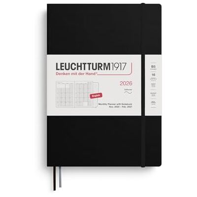 LEUCHTTURM1917 372784 Agenda mensuel et carnet de notes 2026, 16 mois, couverture souple, motif B5, noir, anglais LEUCHTTURM1917 372784 Agenda mensuel et carnet de notes 2026, 16 mois, couverture souple, motif B5, noir, anglais